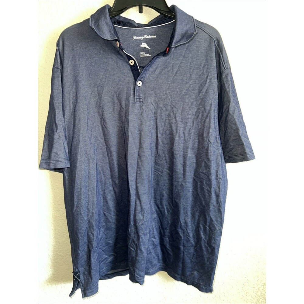 Tommy Bahama Blue Polo Shirt Mens Marlin Collar XL Lightweight Blue White Golf